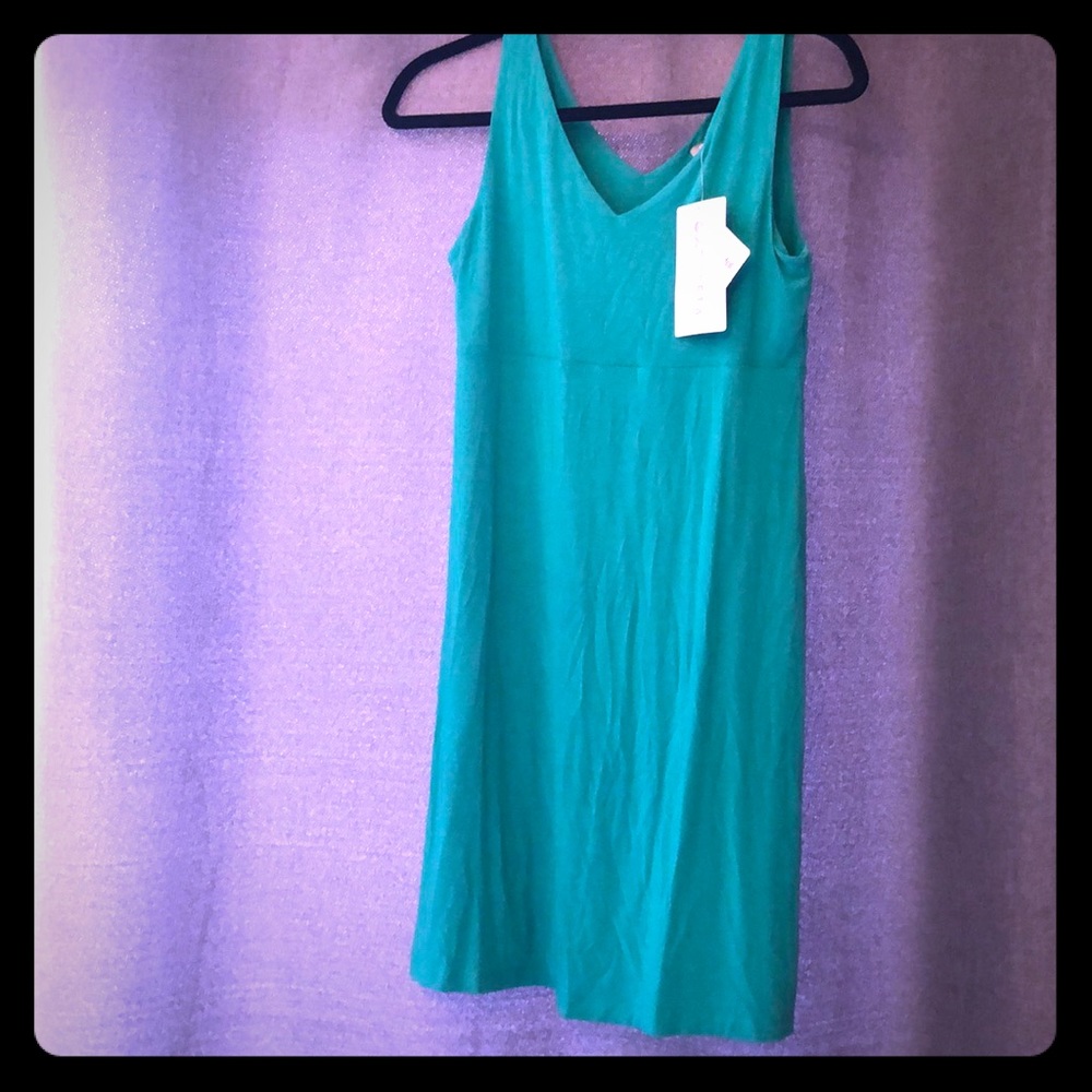 Athleta Green Soild V-Neck Dress